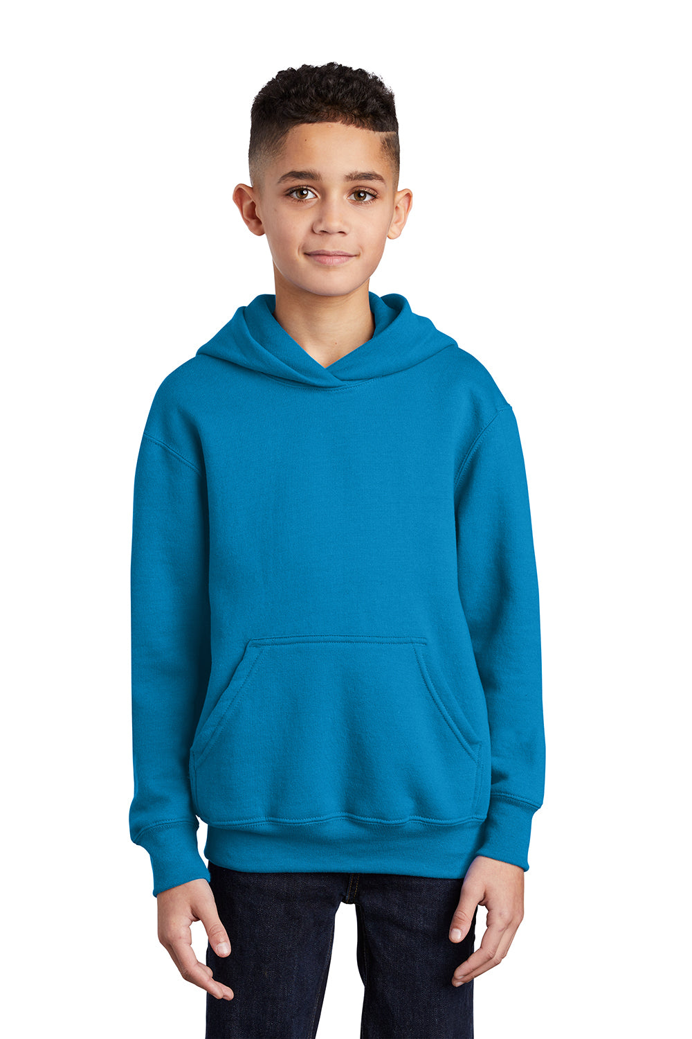 Port & Company PC90YH Youth Core Pill Resistant Fleece Hooded Sweatshirt Hoodie Sapphire Blue Model Front