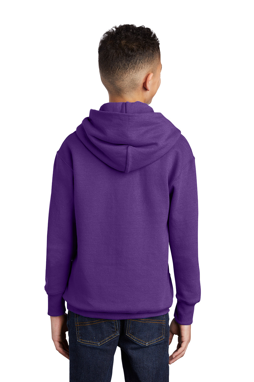 Port & Company PC90YH Youth Core Pill Resistant Fleece Hooded Sweatshirt Hoodie Team Purple Model Back