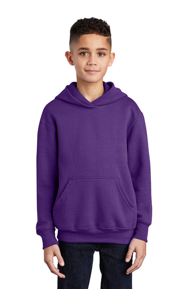 Port & Company PC90YH Youth Core Pill Resistant Fleece Hooded Sweatshirt Hoodie Team Purple Model Front