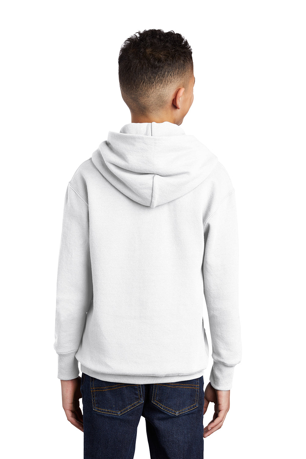 Port & Company PC90YH Youth Core Pill Resistant Fleece Hooded Sweatshirt Hoodie White Model Back