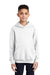 Port & Company PC90YH Youth Core Pill Resistant Fleece Hooded Sweatshirt Hoodie White Model Front