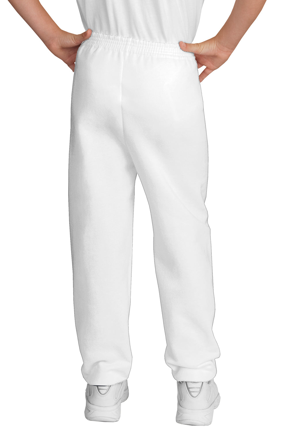 Port & Company PC90YP Youth Core Fleece Sweatpants White Model Back