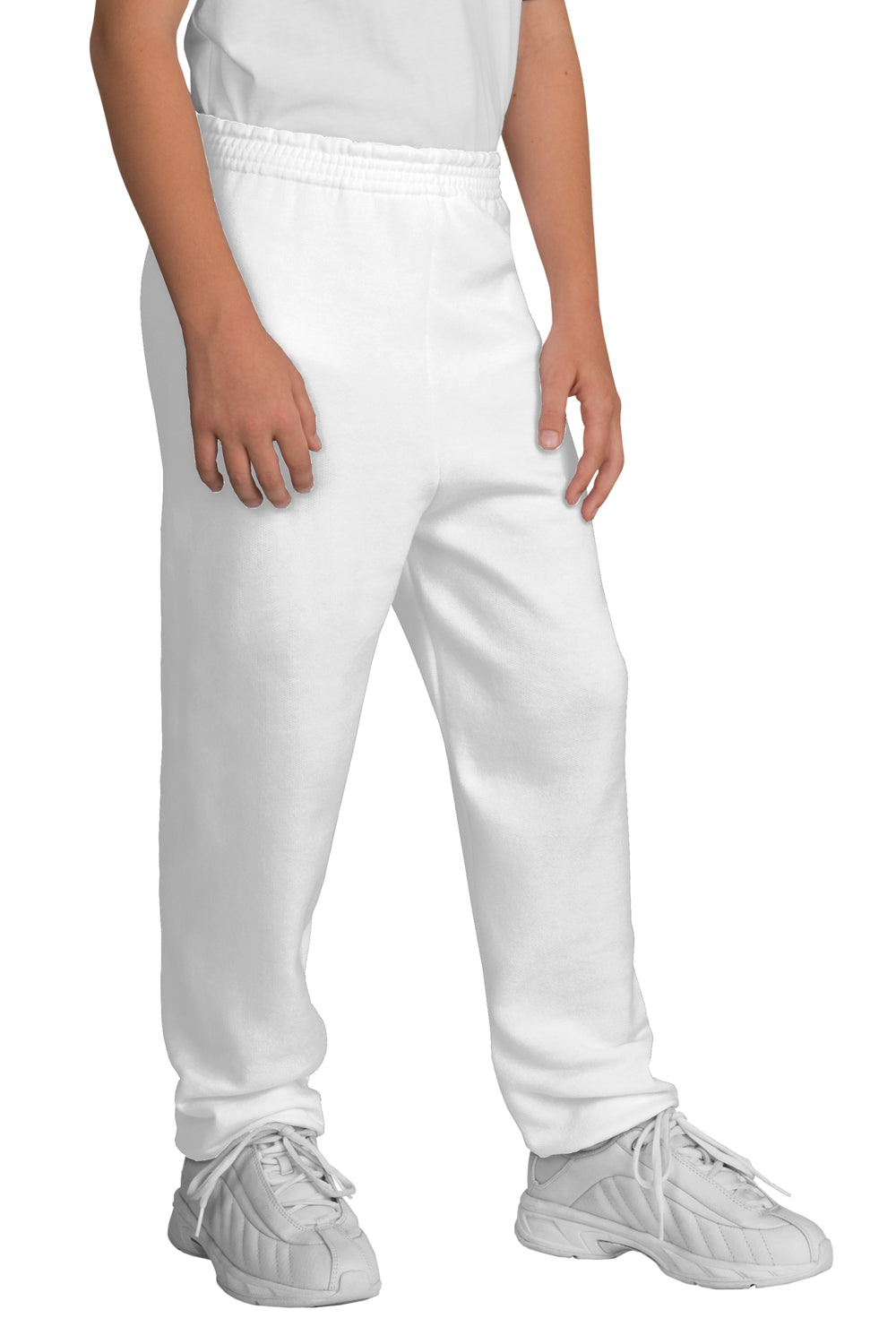 Port & Company PC90YP Youth Core Fleece Sweatpants White Model Front