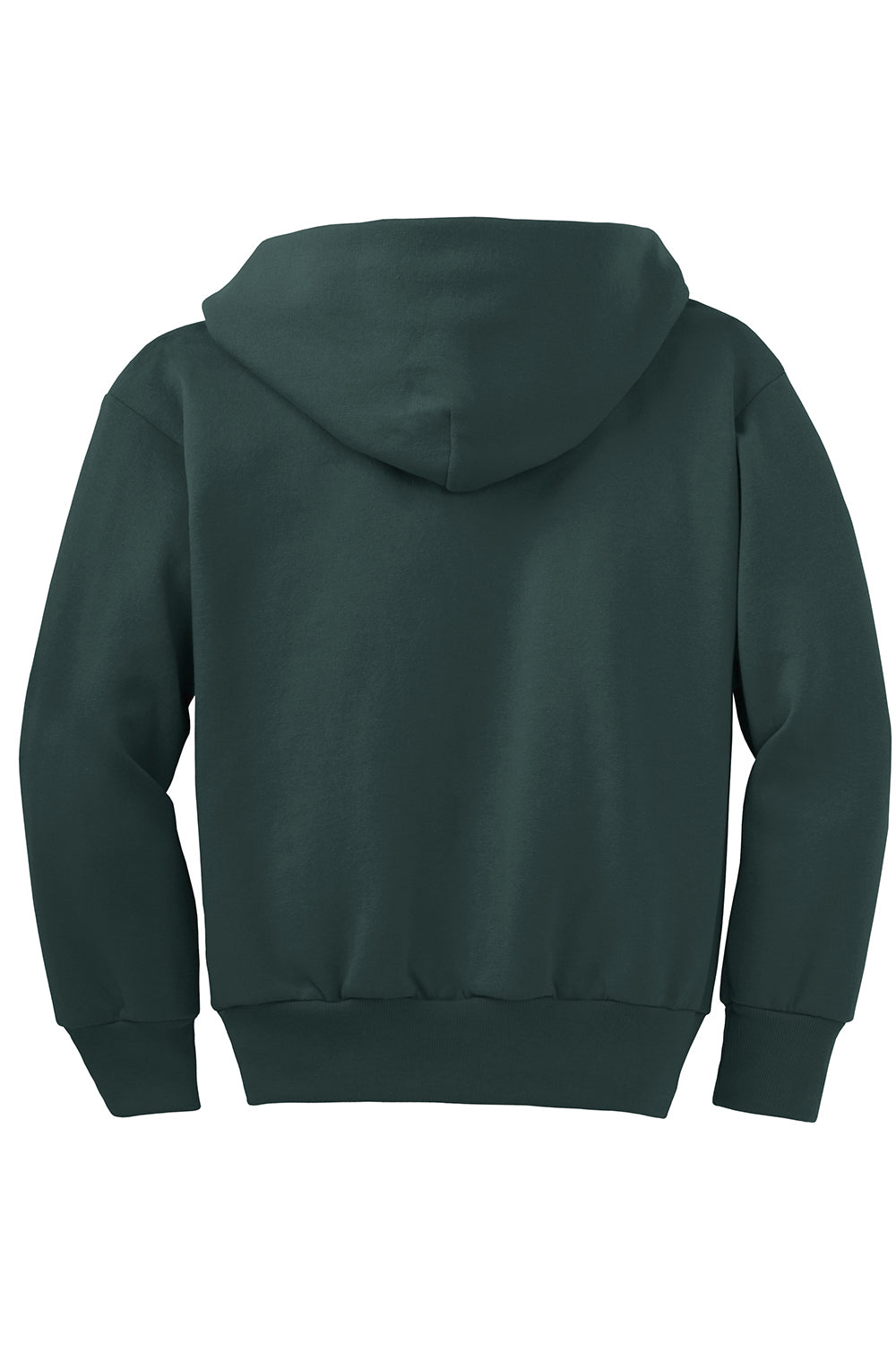 Port & Company PC90YZH Youth Core Pill Resistant Fleece Full Zip Hooded Sweatshirt Hoodie Dark Green Flat Back