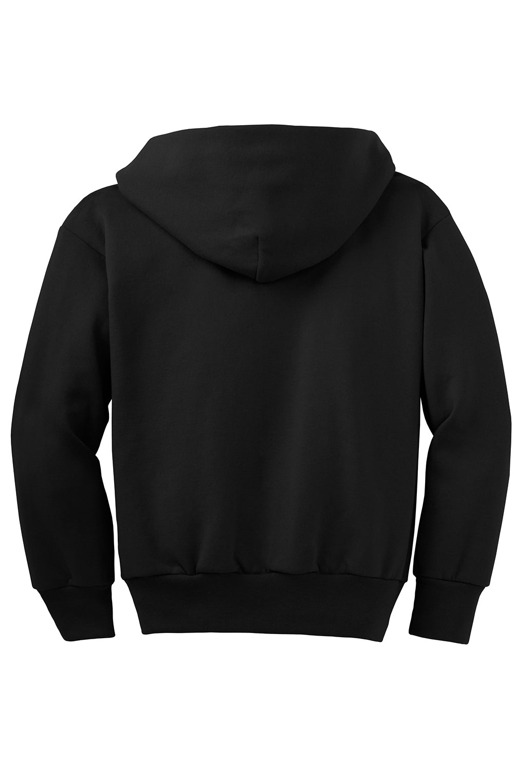 Port & Company PC90YZH Youth Core Pill Resistant Fleece Full Zip Hooded Sweatshirt Hoodie Jet Black Flat Back