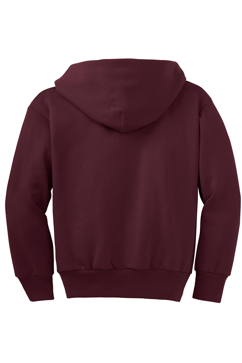 Port & Company PC90YZH Youth Core Pill Resistant Fleece Full Zip Hooded Sweatshirt Hoodie Maroon Flat Back