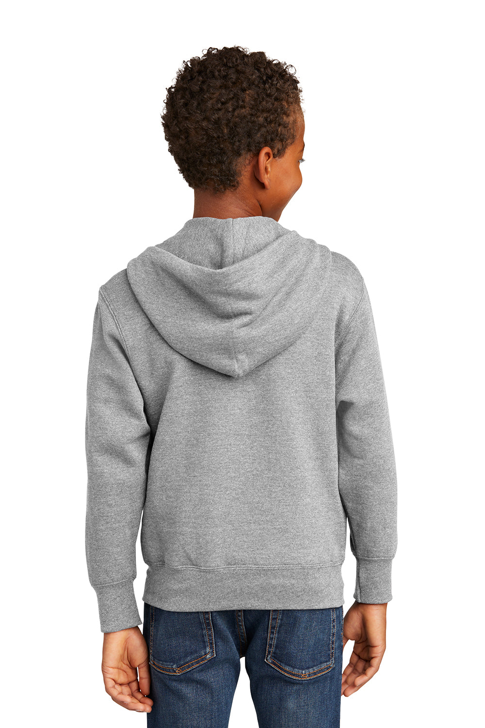 Port & Company PC90YZH Youth Core Pill Resistant Fleece Full Zip Hooded Sweatshirt Hoodie Ash Grey Model Back