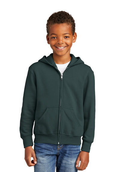 Port & Company PC90YZH Youth Core Pill Resistant Fleece Full Zip Hooded Sweatshirt Hoodie Dark Green Model Front