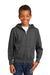 Port & Company PC90YZH Youth Core Pill Resistant Fleece Full Zip Hooded Sweatshirt Hoodie Heather Dark Grey Model Front