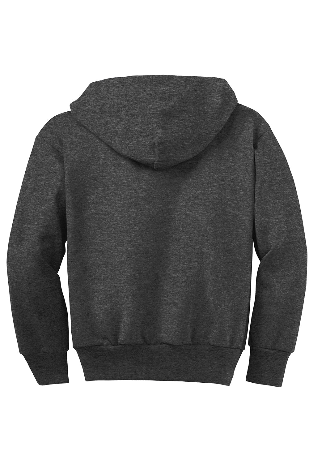 Port & Company PC90YZH Youth Core Pill Resistant Fleece Full Zip Hooded Sweatshirt Hoodie Heather Dark Grey Flat Back