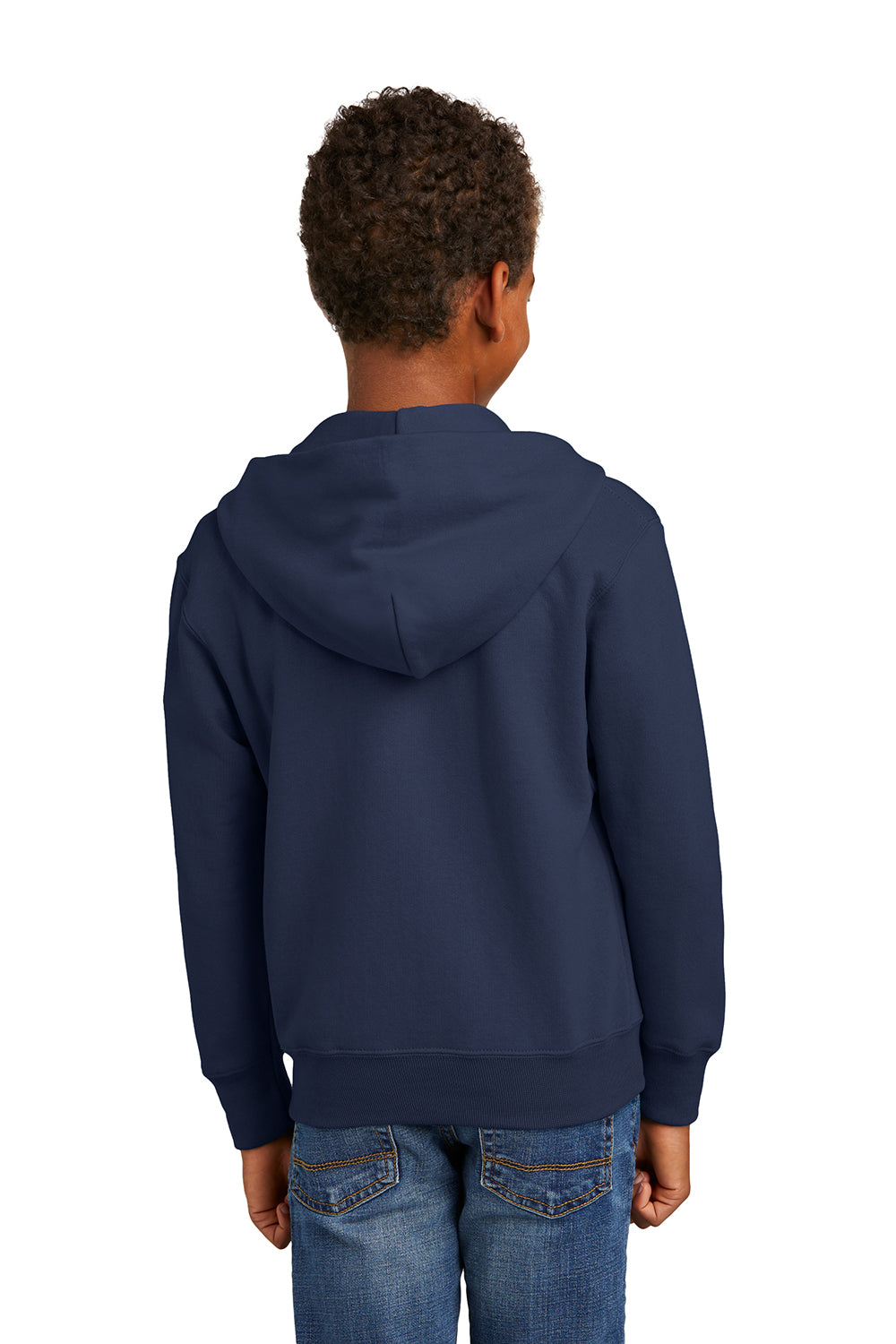 Port & Company PC90YZH Youth Core Pill Resistant Fleece Full Zip Hooded Sweatshirt Hoodie Navy Blue Model Back