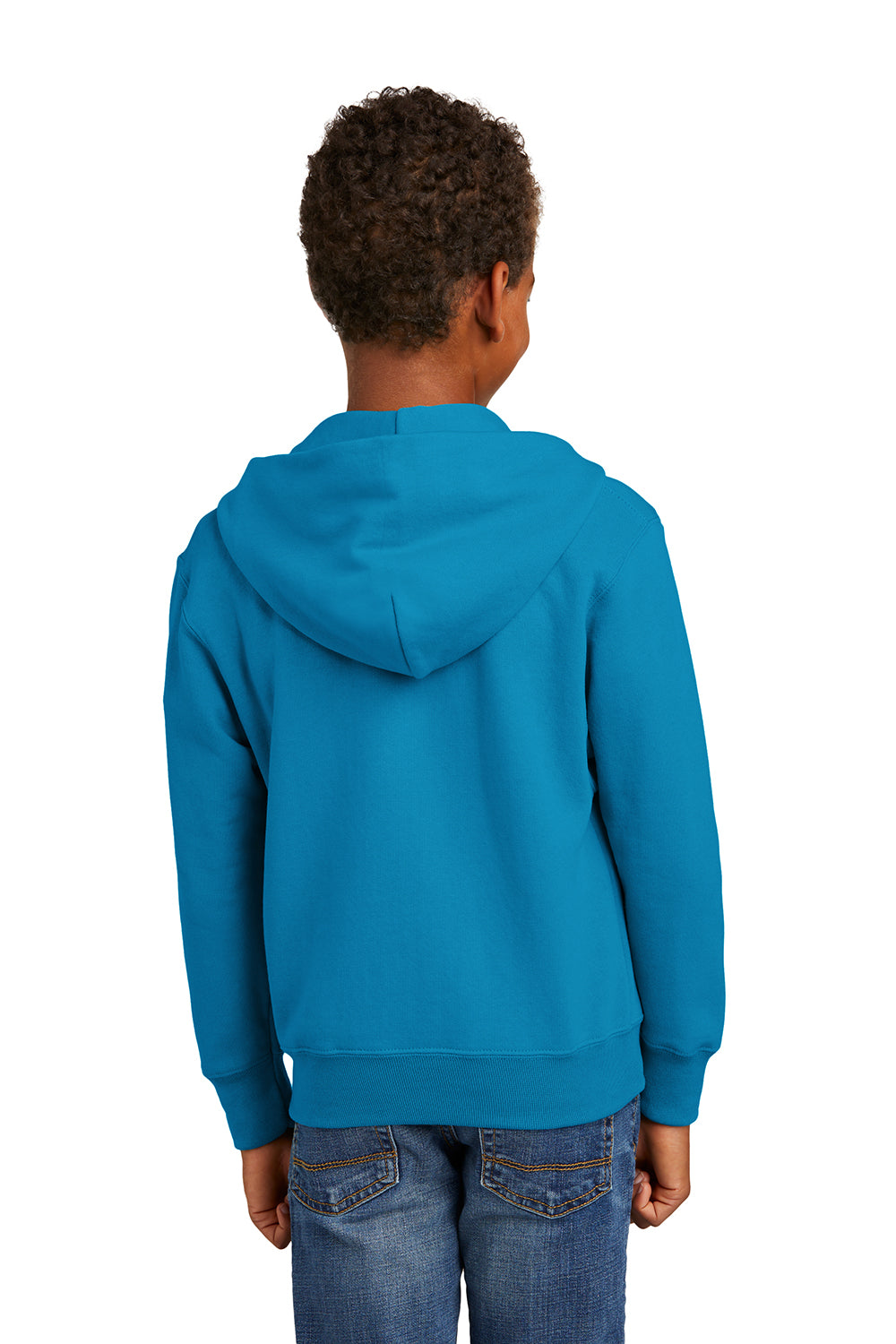 Port & Company PC90YZH Youth Core Pill Resistant Fleece Full Zip Hooded Sweatshirt Hoodie Neon Blue Model Back