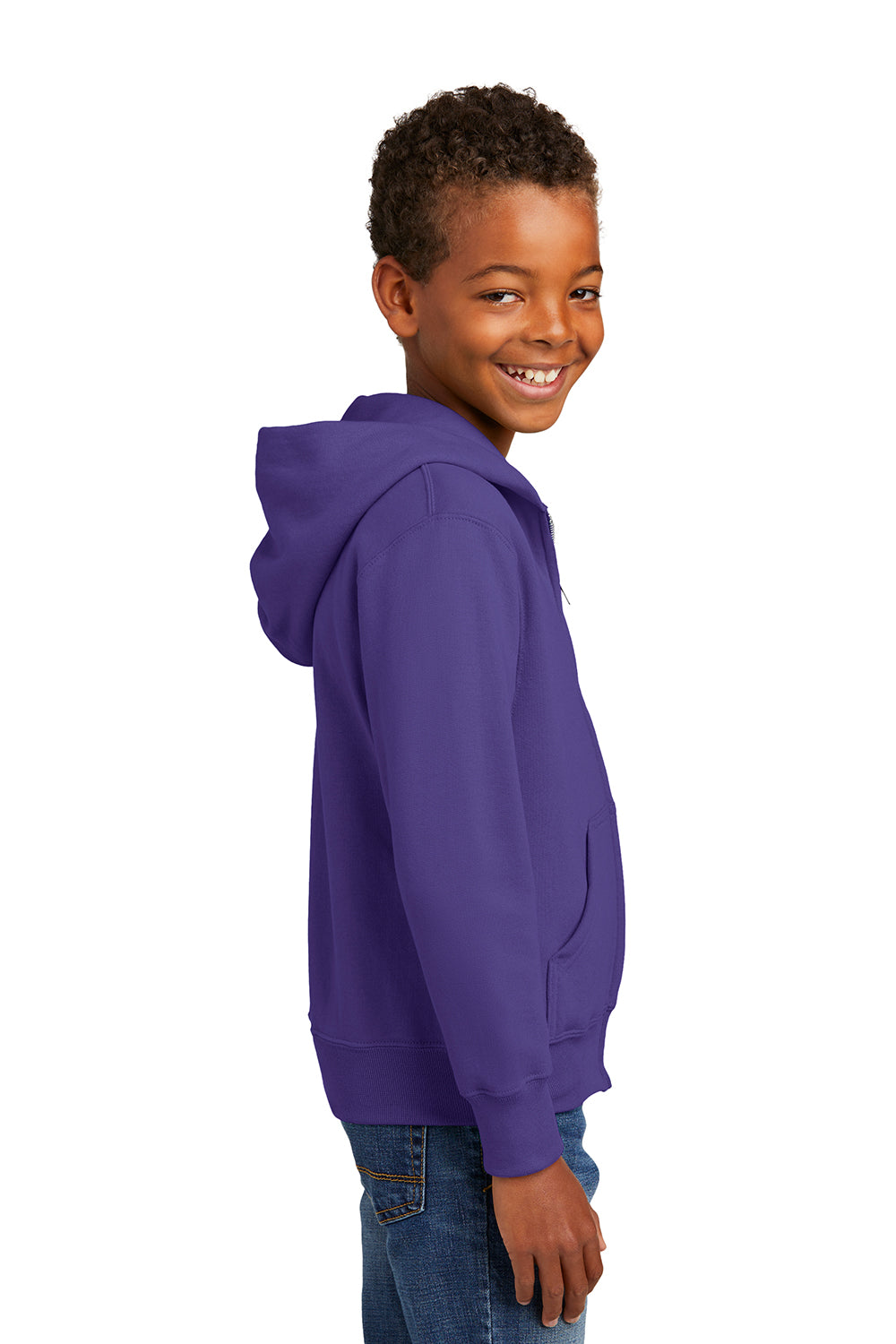 Port & Company PC90YZH Youth Core Pill Resistant Fleece Full Zip Hooded Sweatshirt Hoodie Purple Model Side