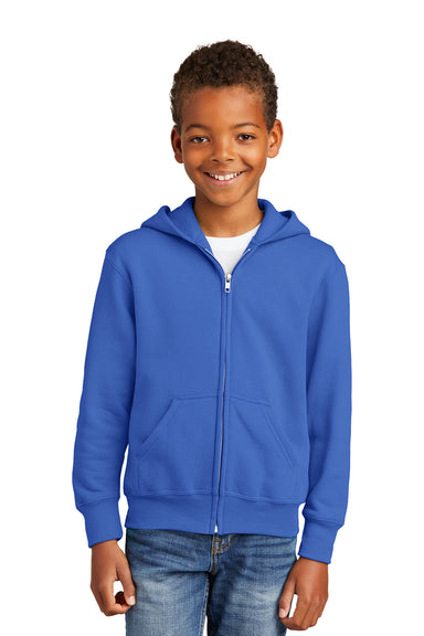 Port & Company PC90YZH Youth Core Pill Resistant Fleece Full Zip Hooded Sweatshirt Hoodie Royal Blue Model Front