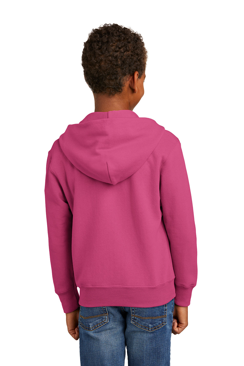 Port & Company PC90YZH Youth Core Pill Resistant Fleece Full Zip Hooded Sweatshirt Hoodie Sangria Pink Model Back