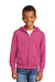 Port & Company PC90YZH Youth Core Pill Resistant Fleece Full Zip Hooded Sweatshirt Hoodie Sangria Pink Model Front