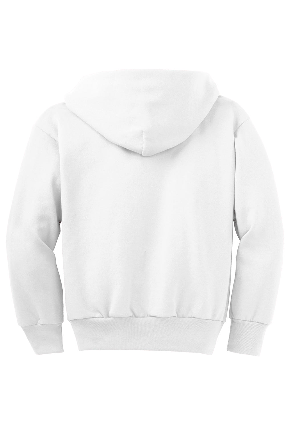 Port & Company PC90YZH Youth Core Pill Resistant Fleece Full Zip Hooded Sweatshirt Hoodie White Flat Back