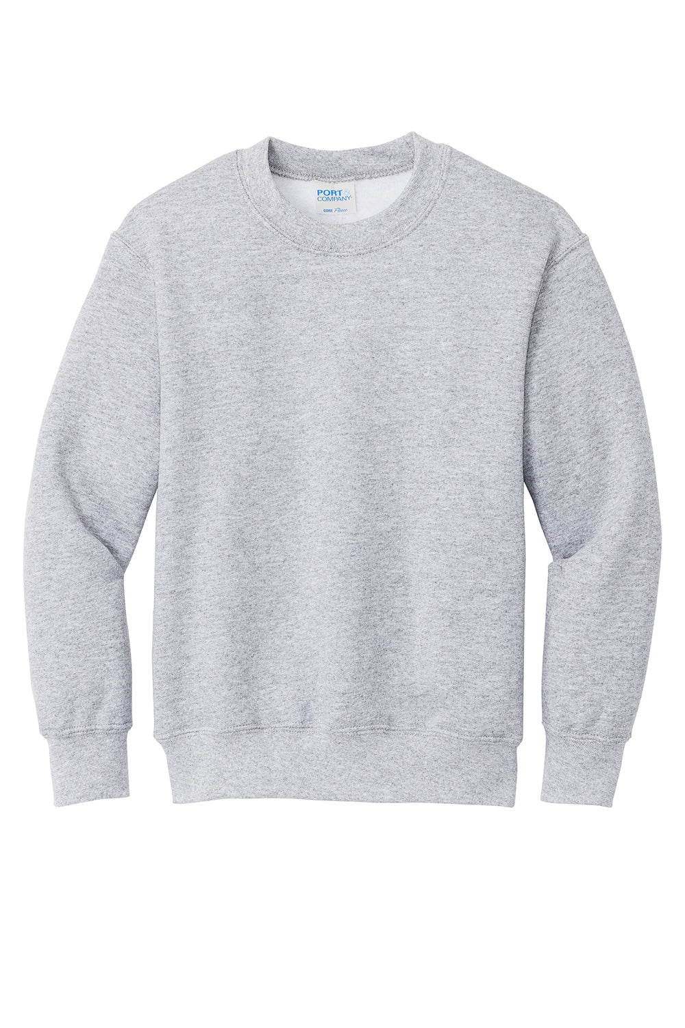 Port & Company PC90Y Youth Core Pill Resistant Fleece Crewneck Sweatshirt Ash Grey Flat Front