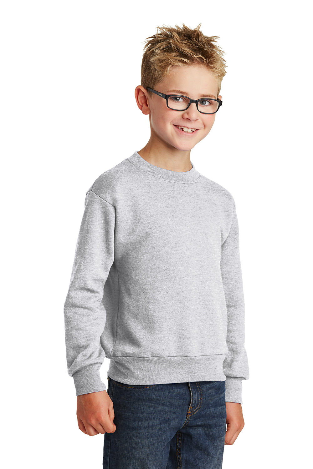 Port & Company PC90Y Youth Core Pill Resistant Fleece Crewneck Sweatshirt Ash Grey Model 3q