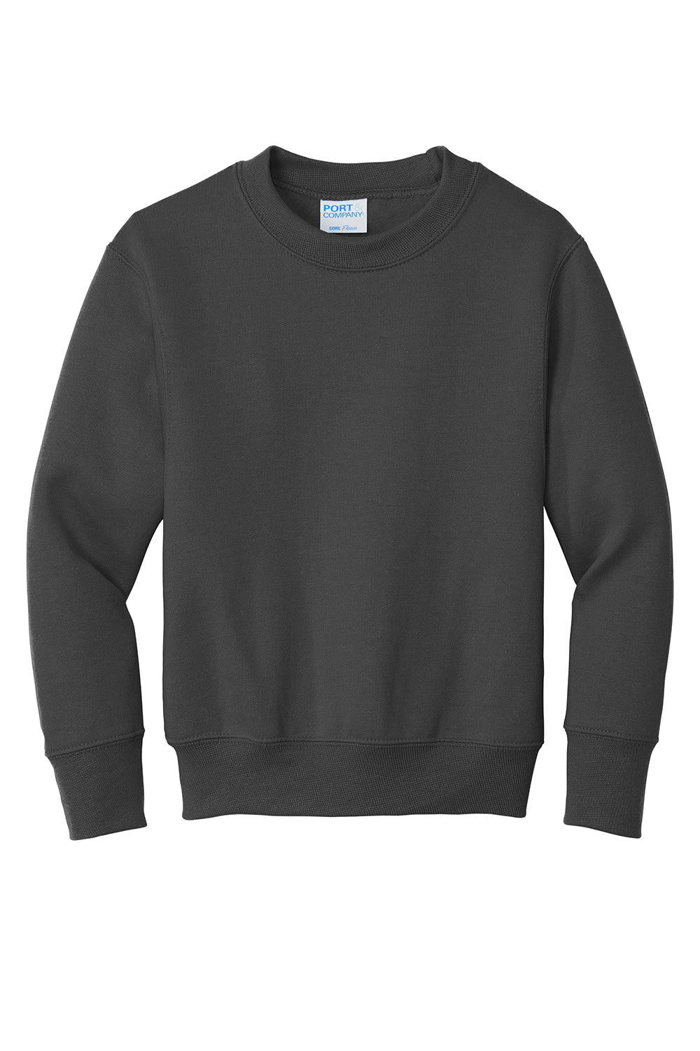 Port & Company PC90Y Youth Core Pill Resistant Fleece Crewneck Sweatshirt Charcoal Grey Flat Front