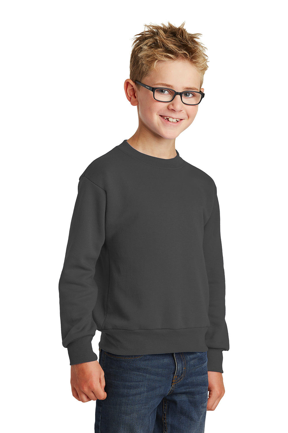 Port & Company PC90Y Youth Core Pill Resistant Fleece Crewneck Sweatshirt Charcoal Grey Model 3q