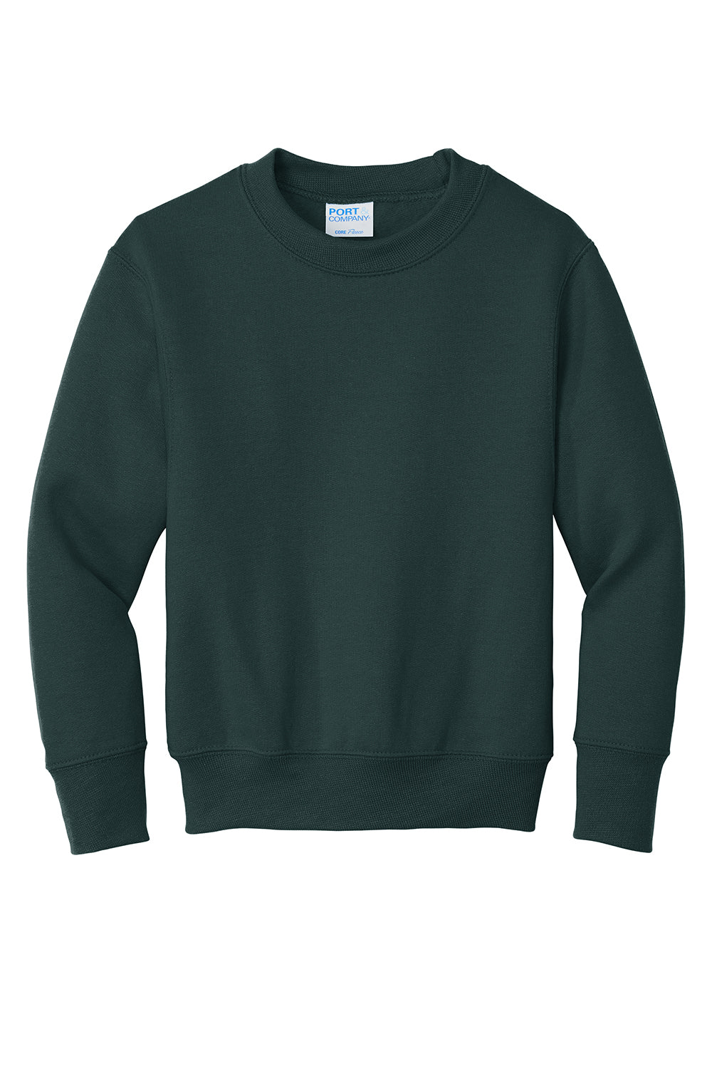 Port & Company PC90Y Youth Core Pill Resistant Fleece Crewneck Sweatshirt Dark Green Flat Front