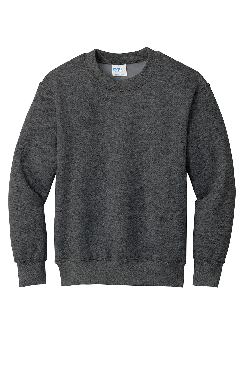 Port & Company PC90Y Youth Core Pill Resistant Fleece Crewneck Sweatshirt Heather Dark Grey Flat Front