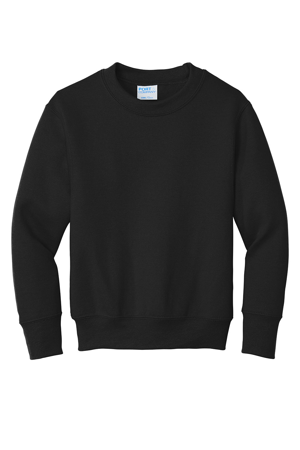 Port & Company PC90Y Youth Core Pill Resistant Fleece Crewneck Sweatshirt Jet Black Flat Front