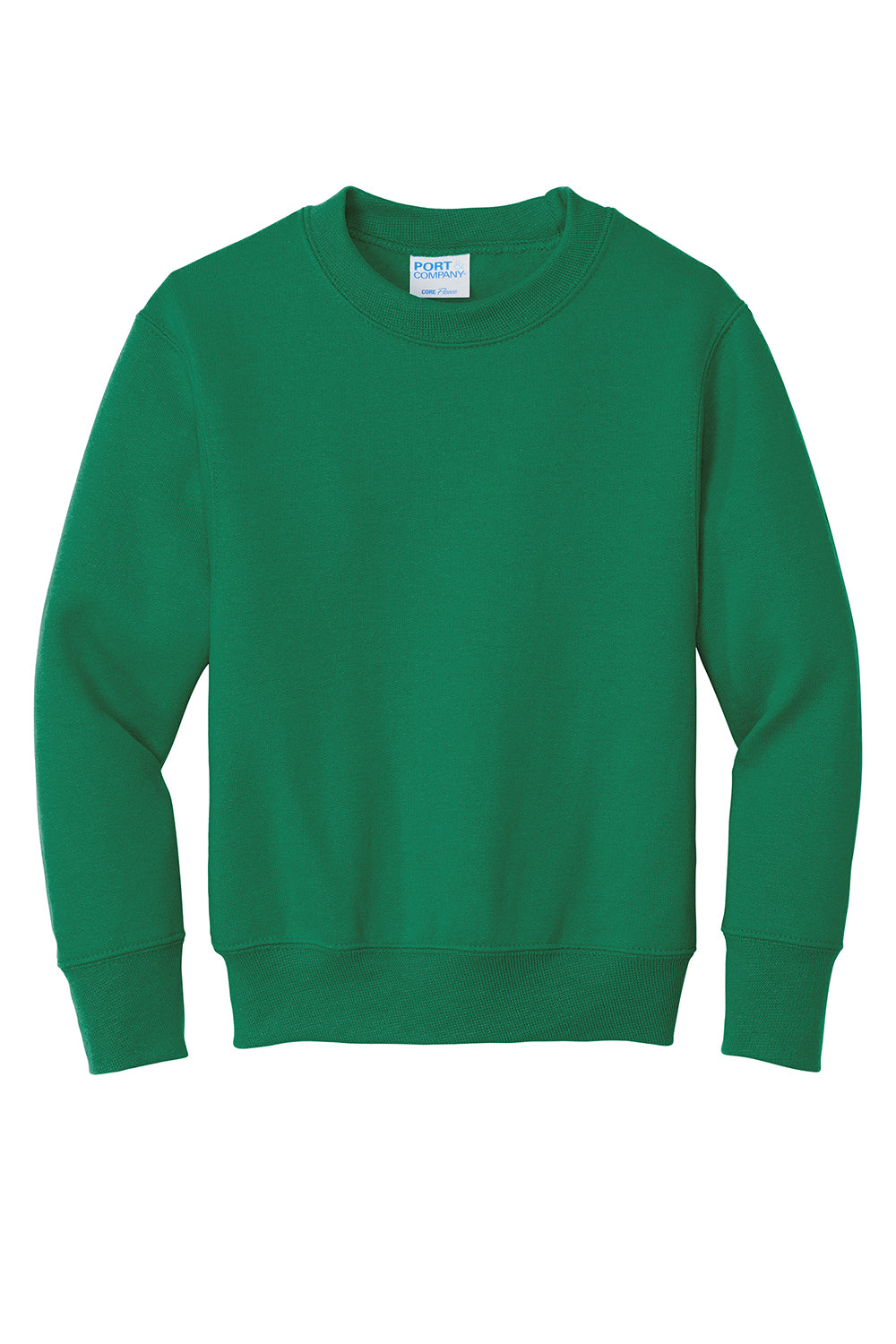 Port & Company PC90Y Youth Core Pill Resistant Fleece Crewneck Sweatshirt Kelly Green Flat Front