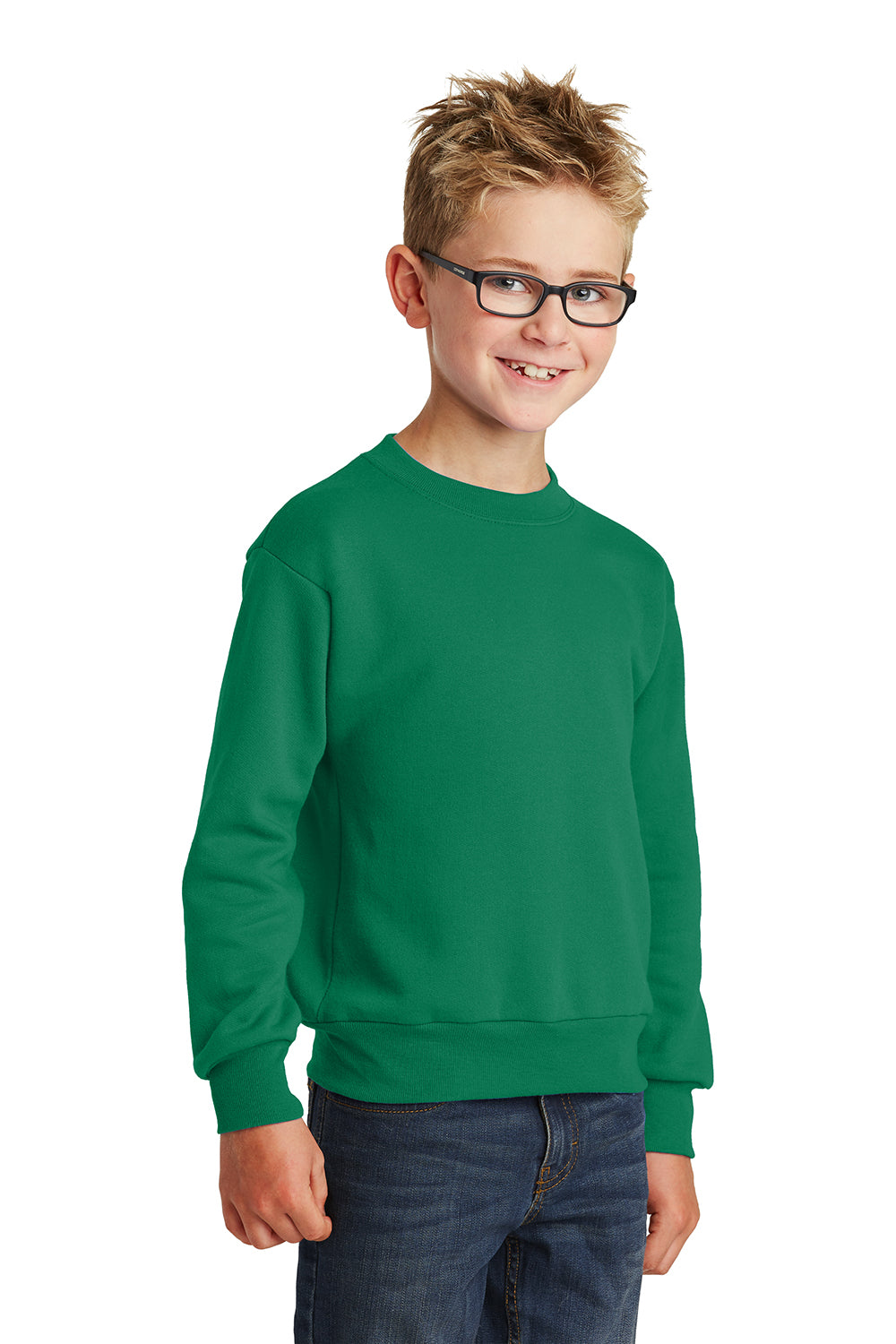 Port & Company PC90Y Youth Core Pill Resistant Fleece Crewneck Sweatshirt Kelly Green Model 3q