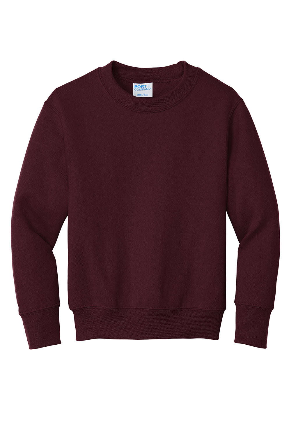 Port & Company PC90Y Youth Core Pill Resistant Fleece Crewneck Sweatshirt Maroon Flat Front