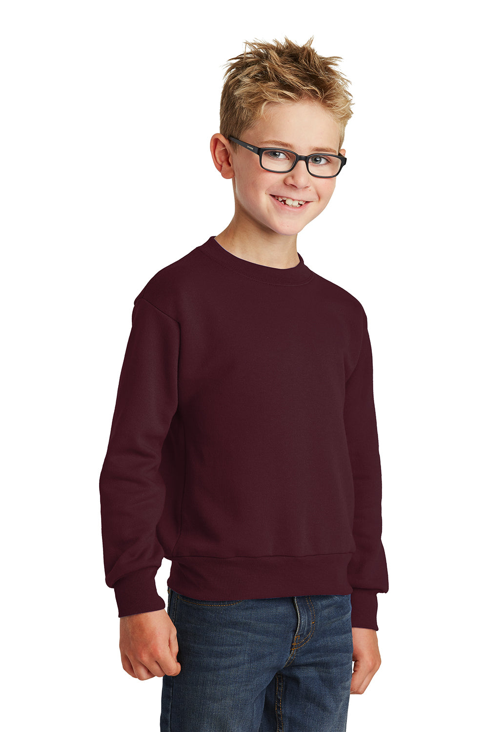 Port & Company PC90Y Youth Core Pill Resistant Fleece Crewneck Sweatshirt Maroon Model 3q