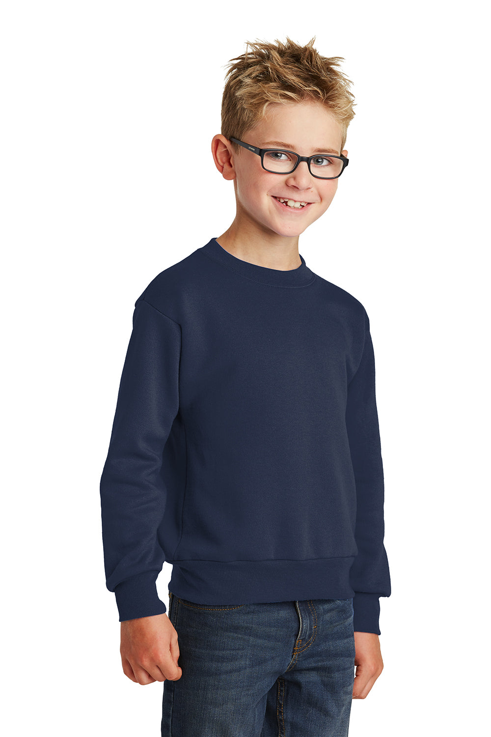 Port & Company PC90Y Youth Core Pill Resistant Fleece Crewneck Sweatshirt Navy Blue Model 3q