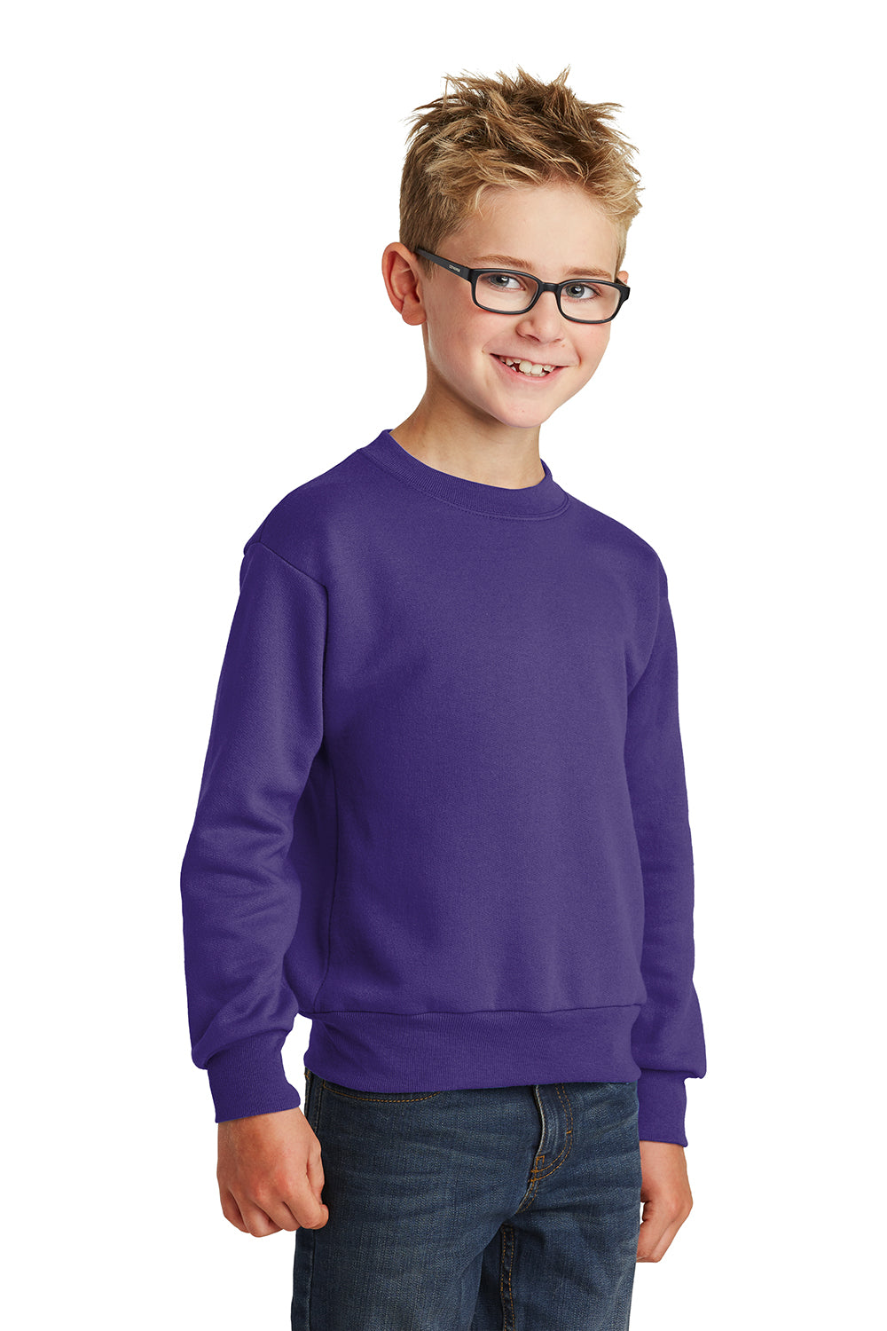 Port & Company PC90Y Youth Core Pill Resistant Fleece Crewneck Sweatshirt Purple Model 3q