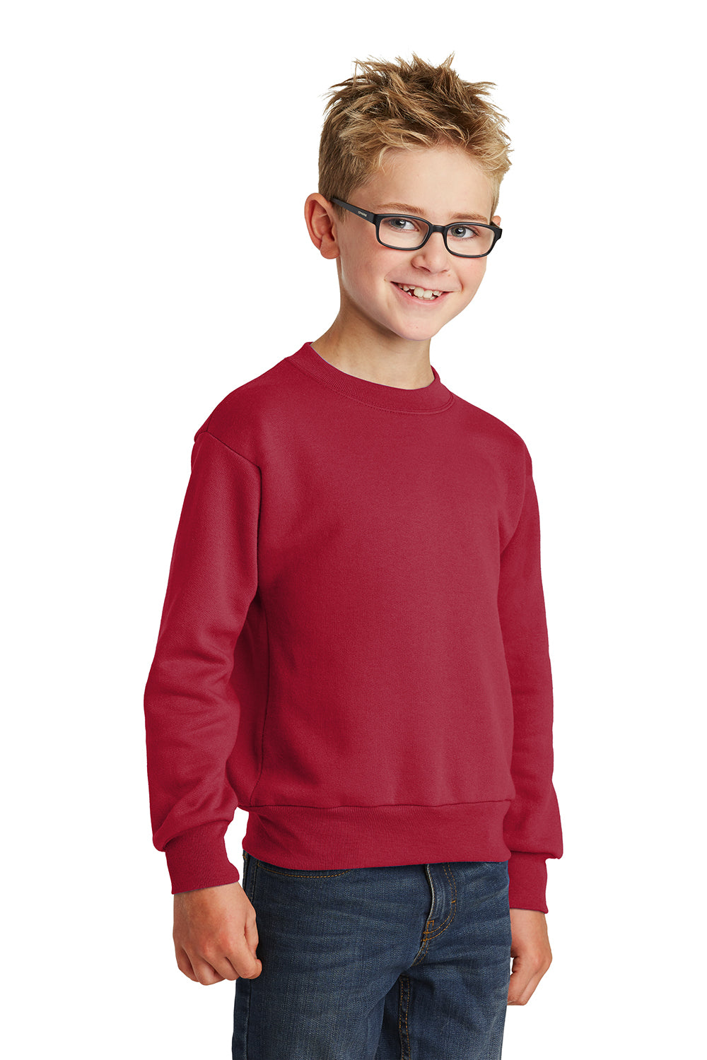 Port & Company PC90Y Youth Core Pill Resistant Fleece Crewneck Sweatshirt Red Model 3q