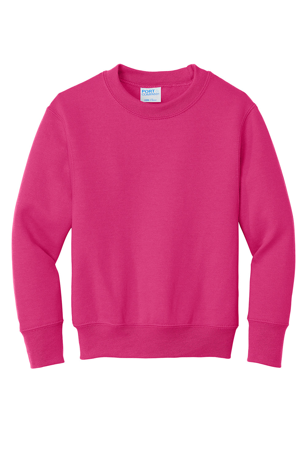 Port & Company PC90Y Youth Core Pill Resistant Fleece Crewneck Sweatshirt Sangria Pink Flat Front