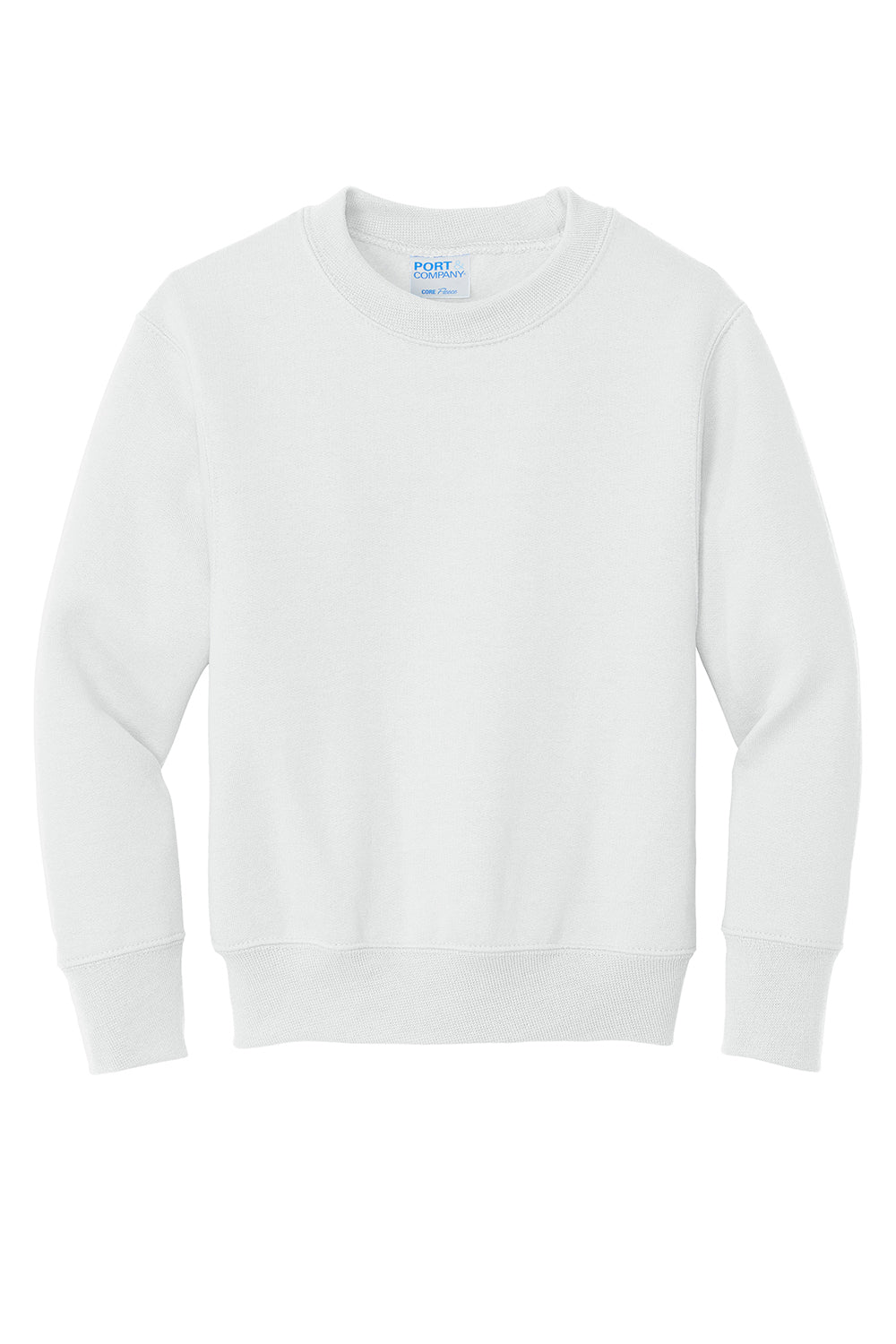 Port & Company PC90Y Youth Core Pill Resistant Fleece Crewneck Sweatshirt White Flat Front