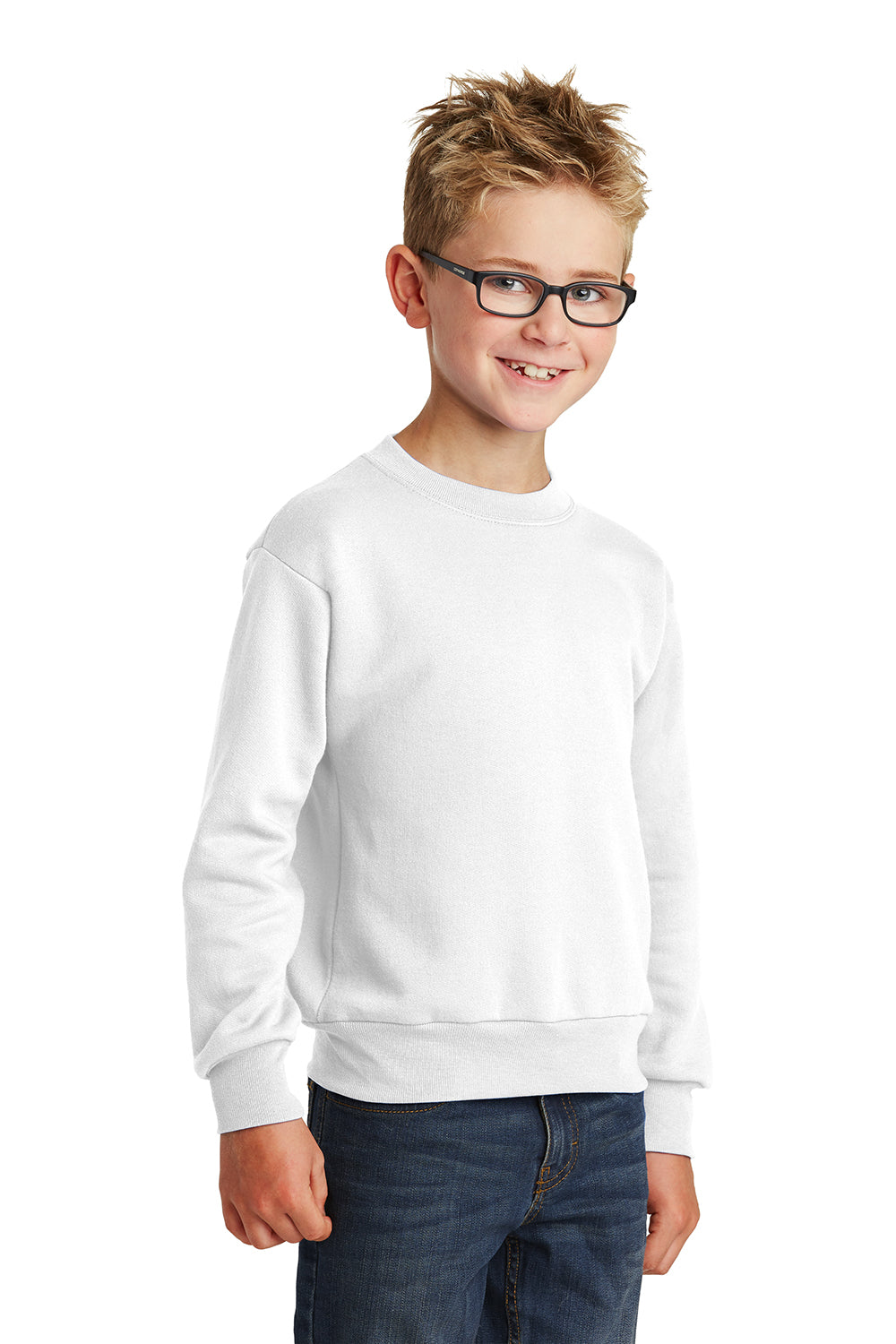 Port & Company PC90Y Youth Core Pill Resistant Fleece Crewneck Sweatshirt White Model 3q