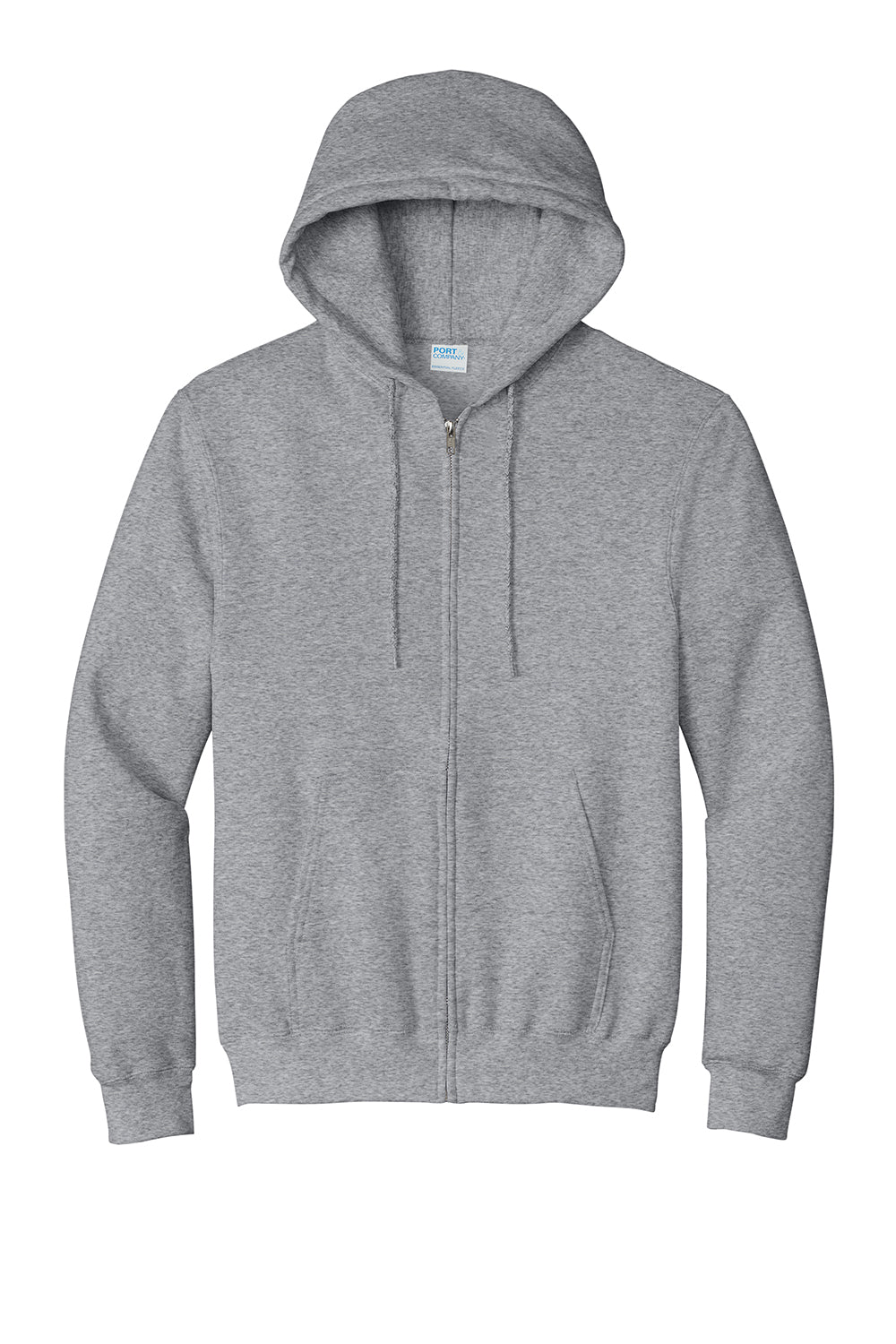 Port & Company PC90ZH/PC90ZHT Mens Essential Pill Resistant Fleece Full Zip Hooded Sweatshirt Hoodie Heather Grey Flat Front