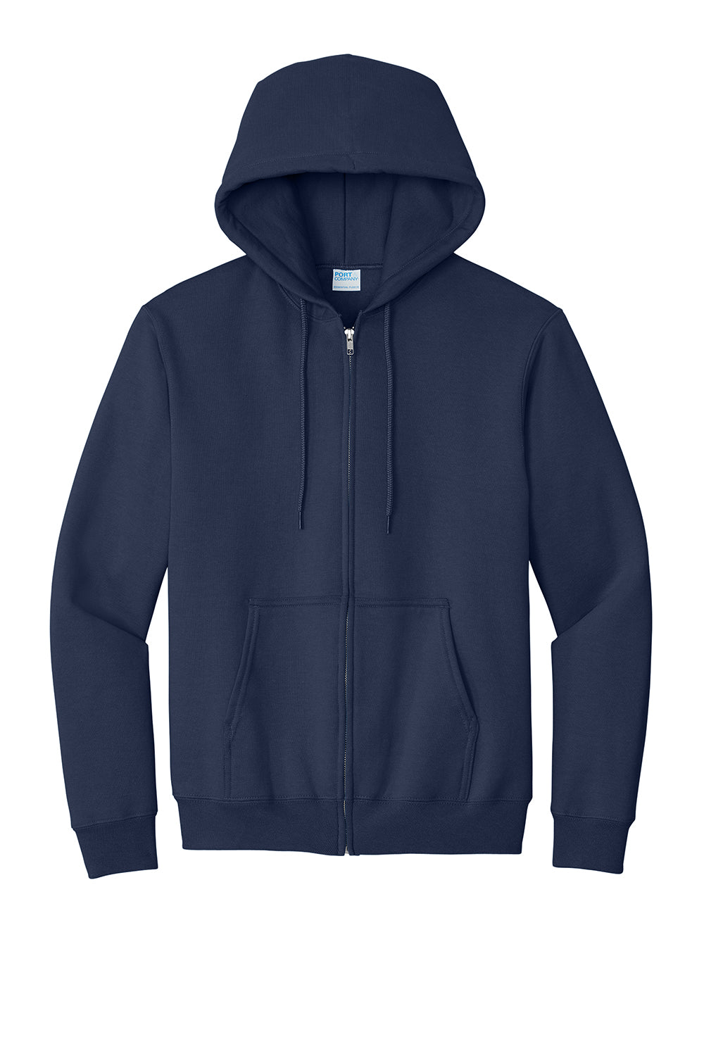 Port & Company PC90ZH/PC90ZHT Mens Essential Pill Resistant Fleece Full Zip Hooded Sweatshirt Hoodie Navy Blue Flat Front