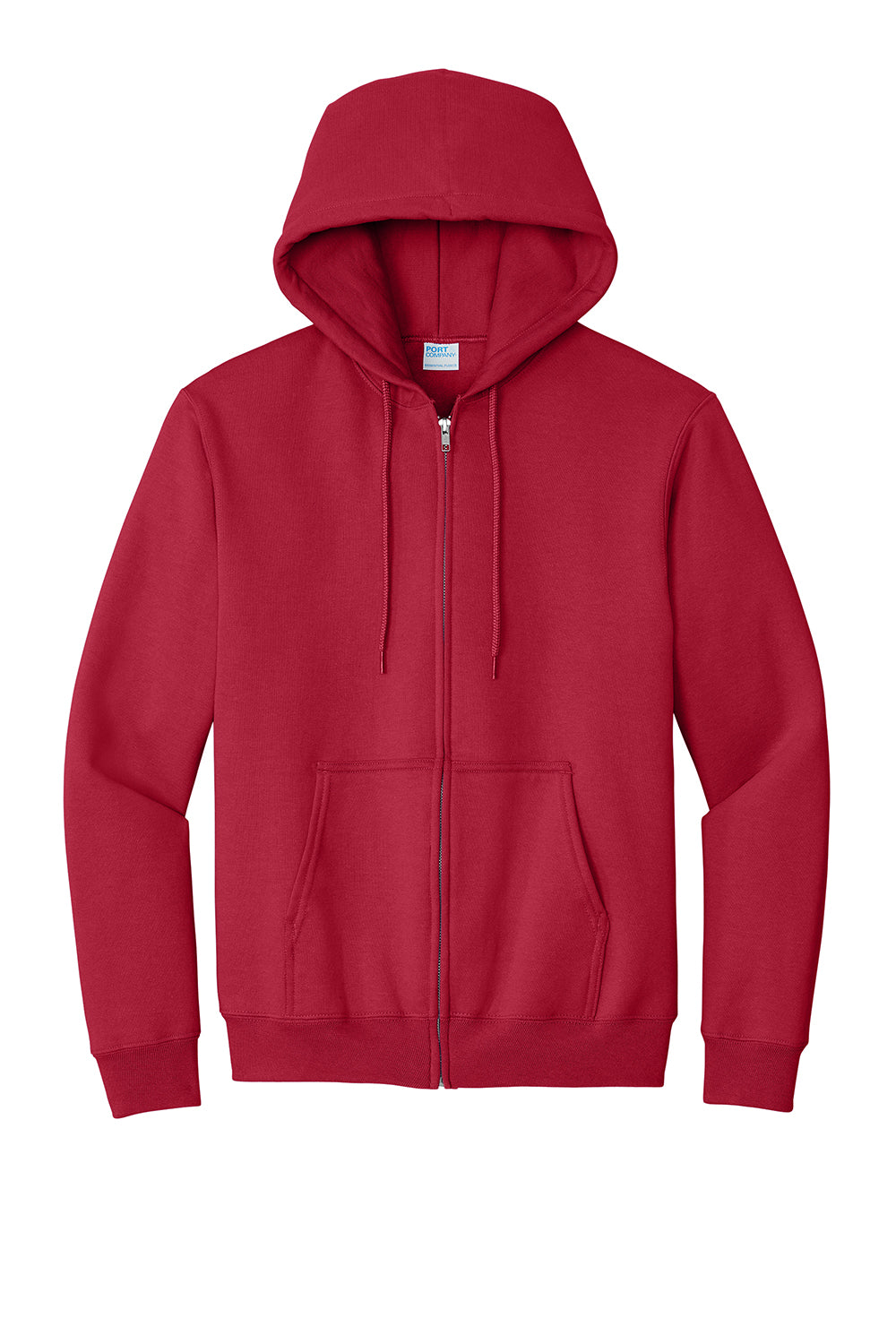 Port & Company PC90ZH/PC90ZHT Mens Essential Pill Resistant Fleece Full Zip Hooded Sweatshirt Hoodie Red Flat Front