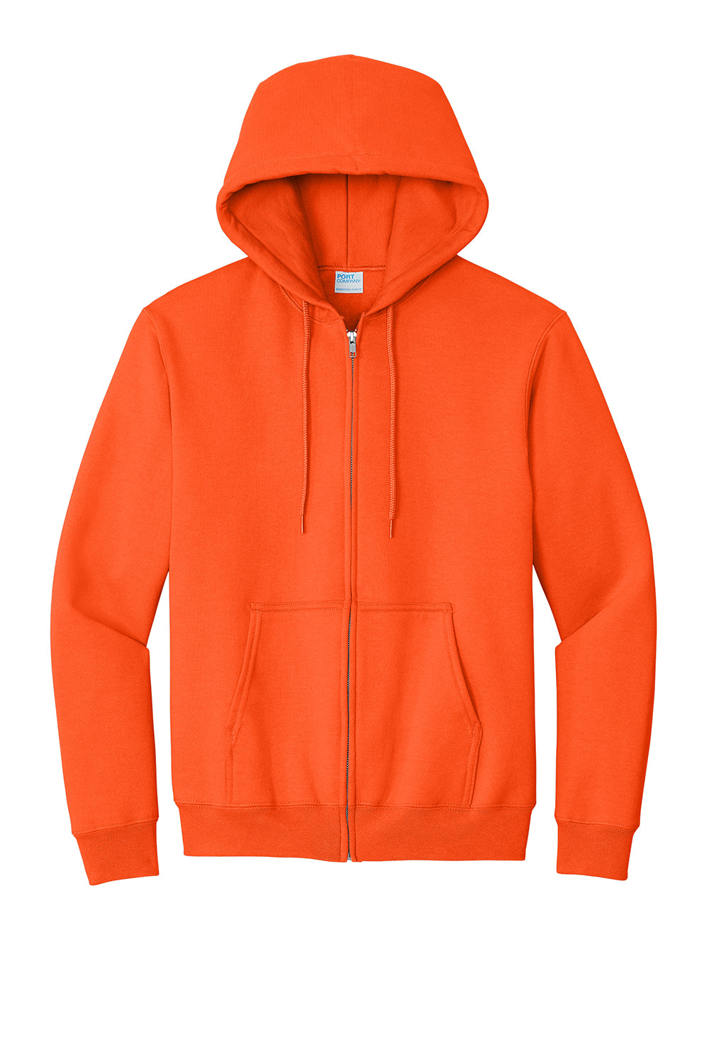 Port & Company PC90ZH/PC90ZHT Mens Essential Pill Resistant Fleece Full Zip Hooded Sweatshirt Hoodie Safety Orange Flat Front