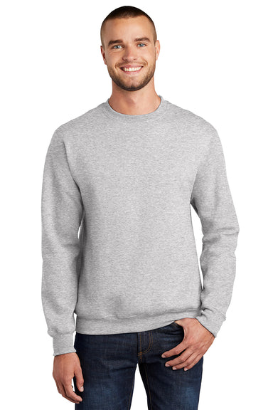 Port & Company PC90/PC90T Mens Essential Pill Resistant Fleece Crewneck Sweatshirt Ash Grey Model Front