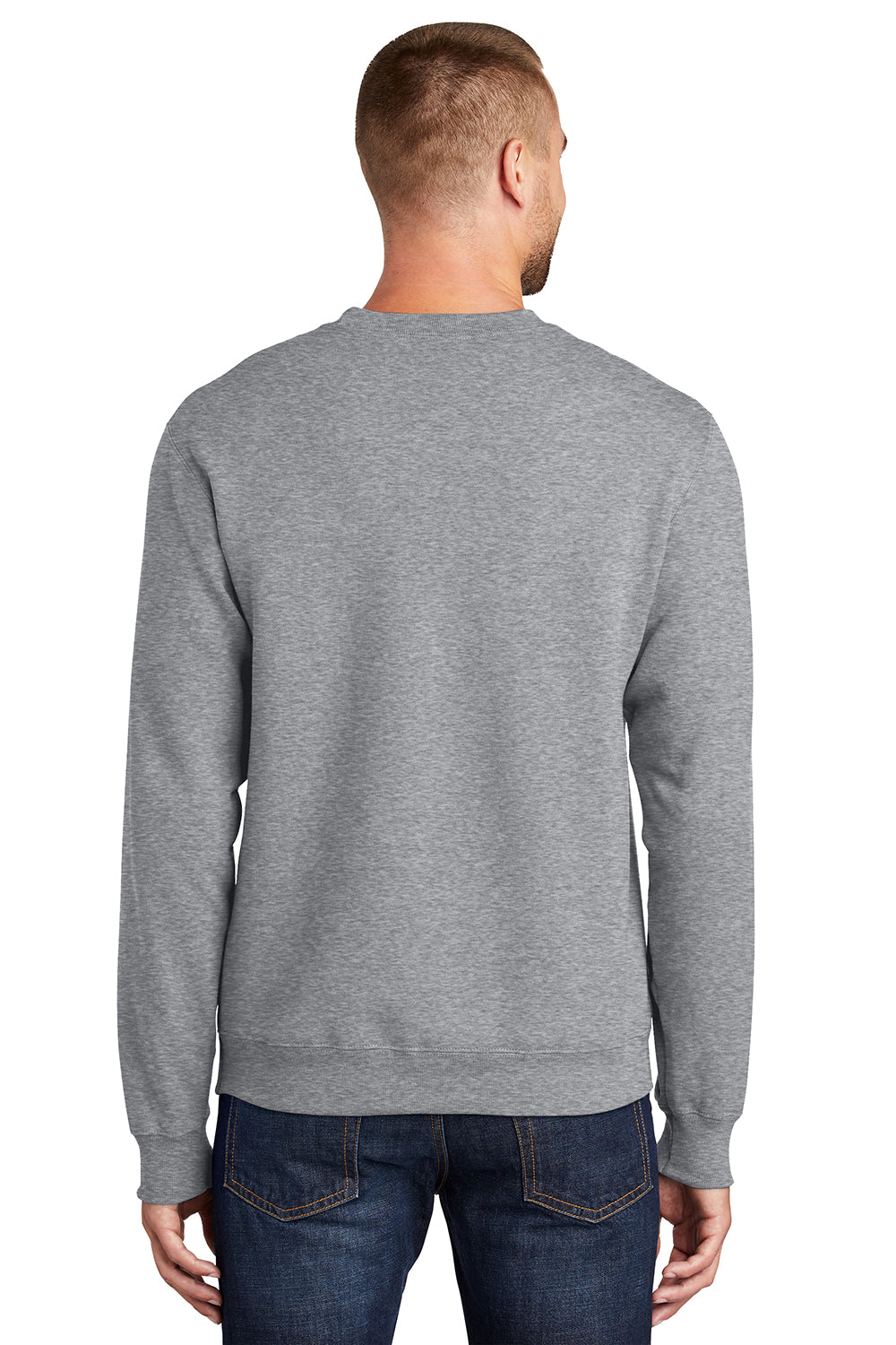 Port & Company PC90/PC90T Mens Essential Pill Resistant Fleece Crewneck Sweatshirt Heather Grey Model Back