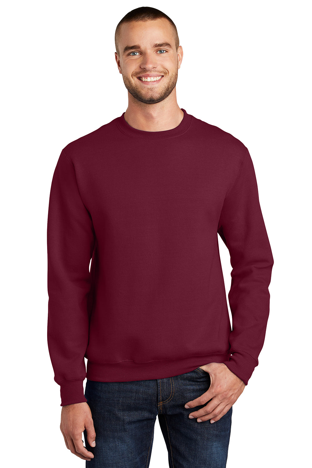 Port & Company PC90/PC90T Mens Essential Pill Resistant Fleece Crewneck Sweatshirt Cardinal Red Model Front