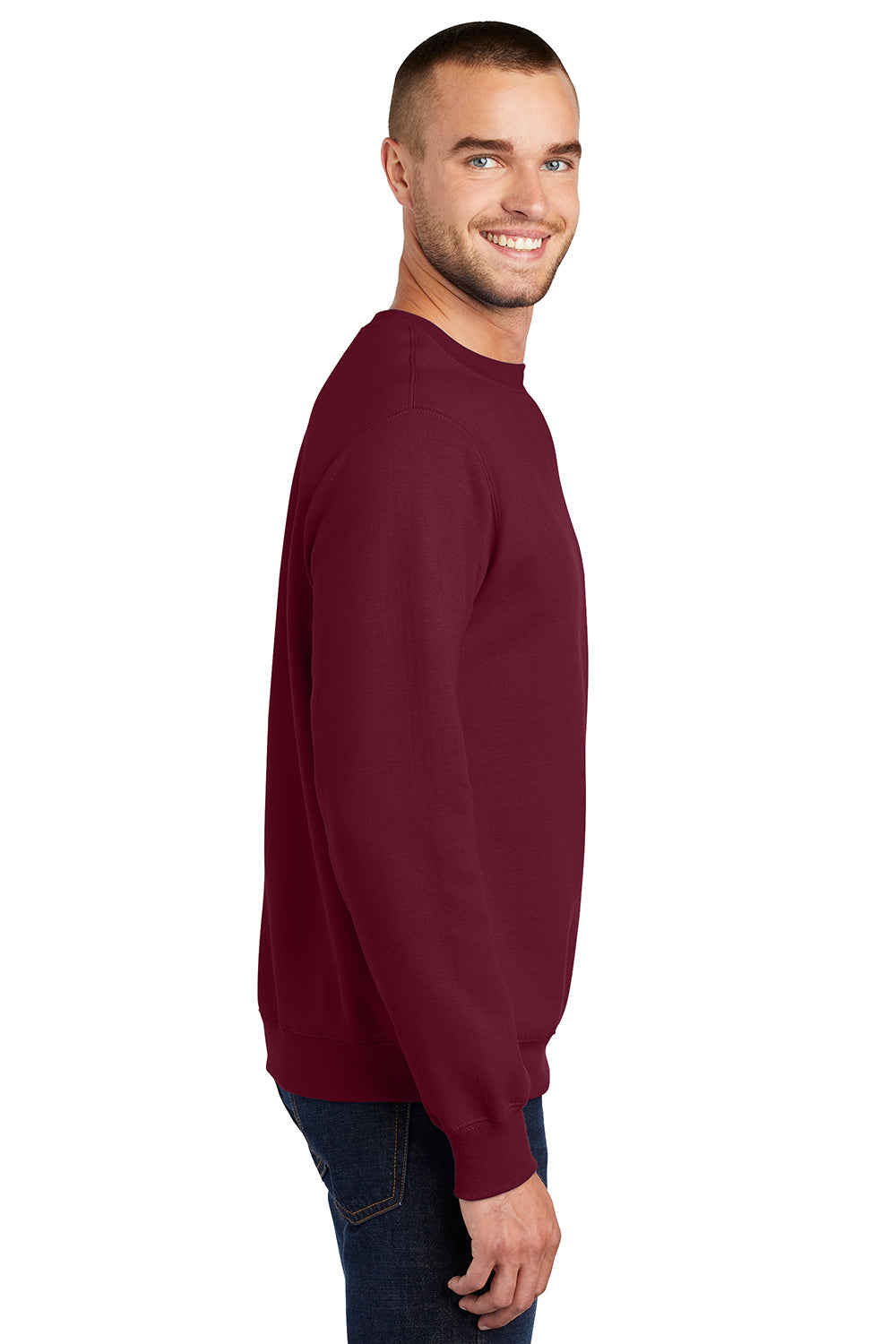 Port & Company PC90/PC90T Mens Essential Pill Resistant Fleece Crewneck Sweatshirt Cardinal Red Model Side