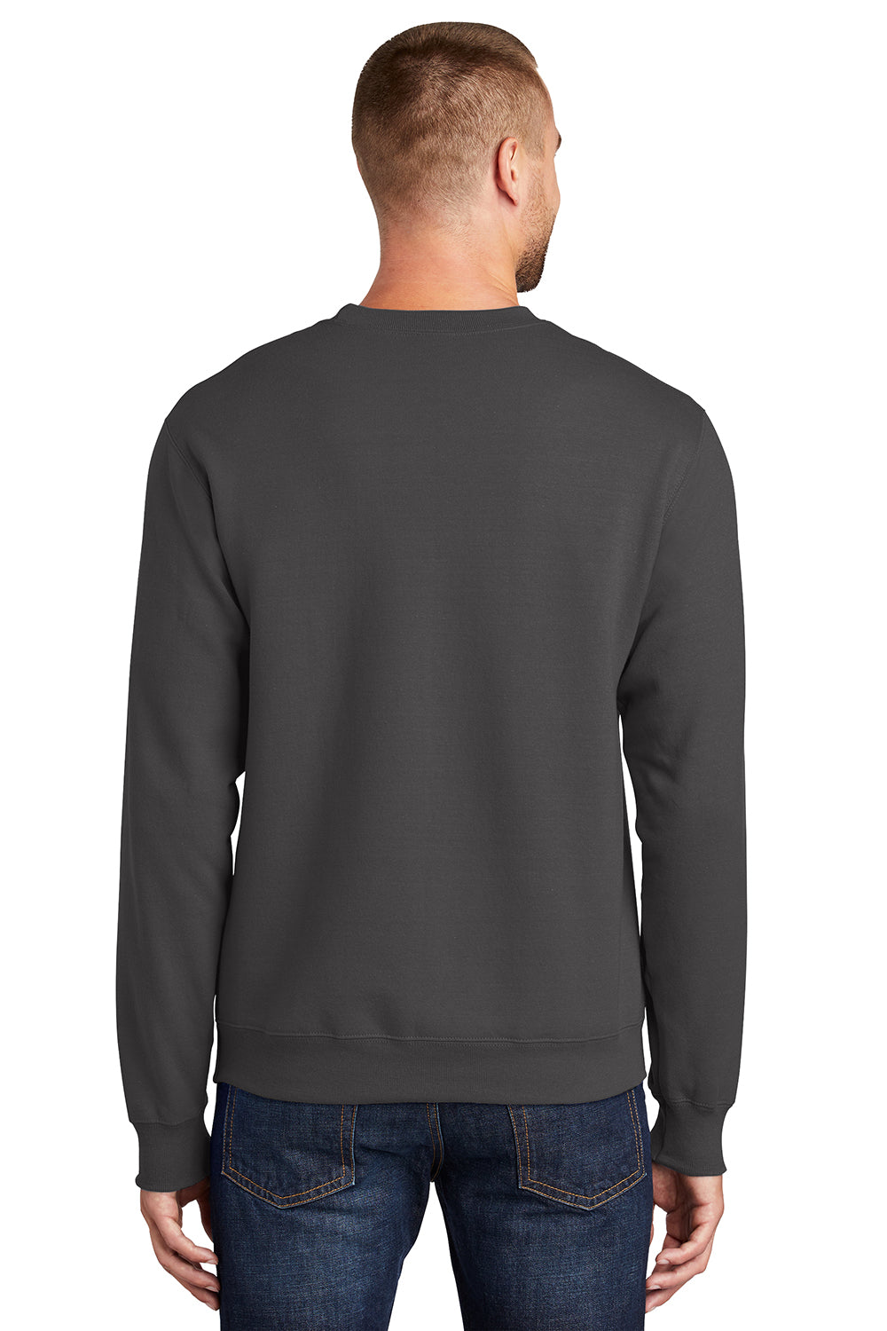 Port & Company PC90/PC90T Mens Essential Pill Resistant Fleece Crewneck Sweatshirt Charcoal Grey Model Back