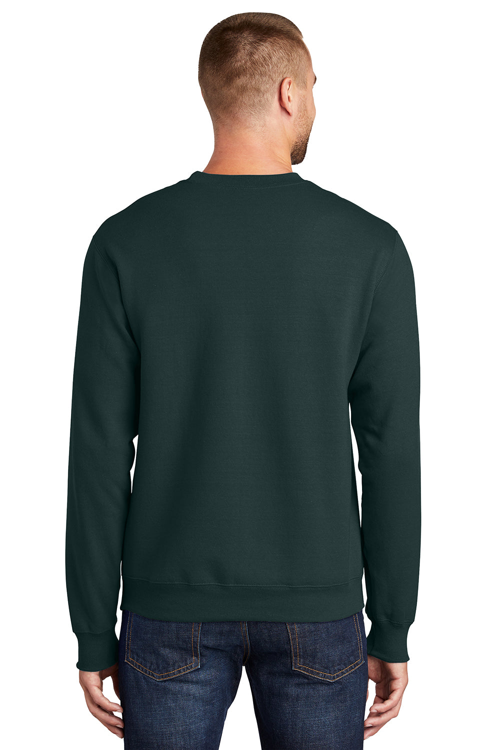 Port & Company PC90/PC90T Mens Essential Pill Resistant Fleece Crewneck Sweatshirt Dark Green Model Back