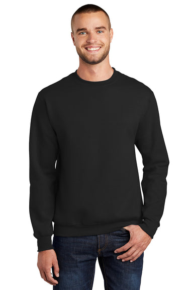 Port & Company PC90/PC90T Mens Essential Pill Resistant Fleece Crewneck Sweatshirt Jet Black Model Front