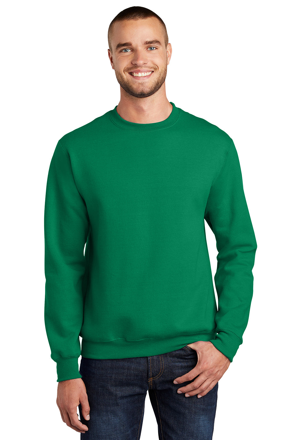 Port & Company PC90/PC90T Mens Essential Pill Resistant Fleece Crewneck Sweatshirt Kelly Green Model Front